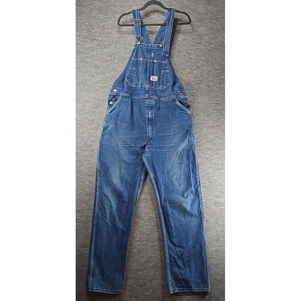 Round House Bib Overalls Mens 38x32 Blue Canvas Workwear Heavy Duty Cotton